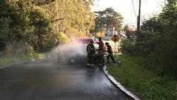 San Francisco firefighters saved an unconscious man trapped in a burning car following a solo-vehicle collision Sunday. San Francisco firefighters saved an unconscious man trapped in a burning car following a solo-vehicle collision Sunday.