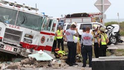 Authorities said an SUV driving recklessly crashed head-on with a Volusia County, FL, fire apparatus in Ormond-by-the-Sea on Monday. Authorities said an SUV driving recklessly crashed head-on with a Volusia County, FL, fire apparatus in Ormond-by-the-Sea on Monday.
