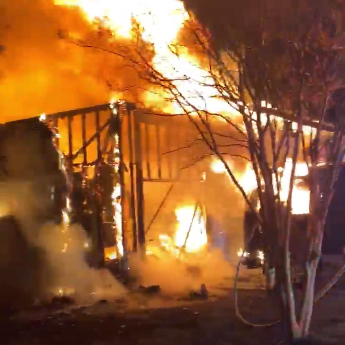 A Prince George's County, MD, firefighter suffered burns after a roof collapse during a residential fire in Landover early Sunday.