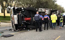 Police believe the driver of the car was going 80 mph when it struck the rear of the pumper and flipped it.