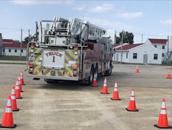 Practicing essential driving tasks on a cone driving course, such as the driver of this aerial apparatus attempting the alley dock exercise, gives drivers the opportunity to feel the forces that act on a vehicle without being on public streets. Practicing essential driving tasks on a cone driving course, such as the driver of this aerial apparatus attempting the alley dock exercise, gives drivers the opportunity to feel the forces that act on a vehicle without being on public streets.