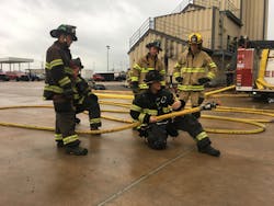 If the backup firefighter is behind the nozzle, that individual must drop back a few feet to help with pinch points, to facilitate the advance. If the backup firefighter is behind the nozzle, that individual must drop back a few feet to help with pinch points, to facilitate the advance.