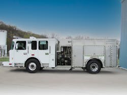 The specification of this pumper, which is at the “final fit” stage before its finish is applied, would have needed the apparatus committee to consider the inventory of tools, equipment and hose that’s desired to be carried to set the size of compartments. Size of compartments can dictate the size of the booster tank and the hosebed. The specification of this pumper, which is at the “final fit” stage before its finish is applied, would have needed the apparatus committee to consider the inventory of tools, equipment and hose that’s desired to be carried to set the size of compartments. Size of compartments can dictate the size of the booster tank and the hosebed.