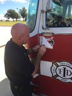 The day after Blocker 2's rig was hit, Chief Victor Conley applied a sticker to the rig indicating that it was now designated a 'road warrior.' The day after Blocker 2's rig was hit, Chief Victor Conley applied a sticker to the rig indicating that it was now designated a 'road warrior.'