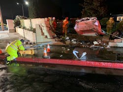 The pickup was fleeing police when it crashed into a car. The pickup was fleeing police when it crashed into a car.