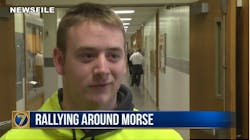 Watertown firefighter Peyton Morse was interviewed by television station WWNY in 2017 during an event at his high school. Watertown firefighter Peyton Morse was interviewed by television station WWNY in 2017 during an event at his high school.