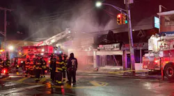 Two FDNY firefighters suffered serious injuries when they were trapped inside a burning Queens shop after a partial roof collapse early Saturday.