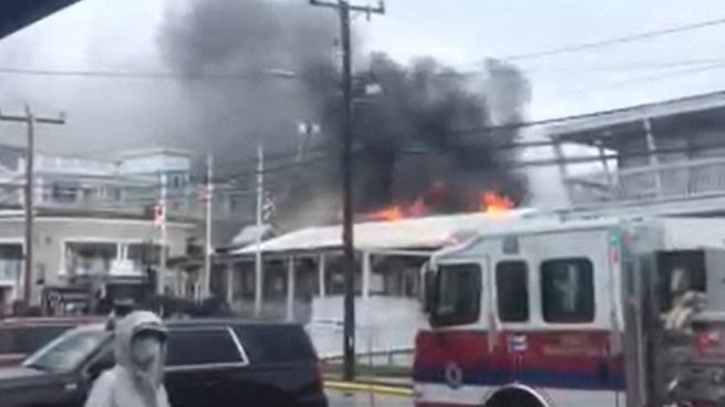 Over 50 firefighters for more than a half-dozen departments battled a five-alarm blaze the erupted at the Hyannis, MA, Harbor Hotel on Sunday.