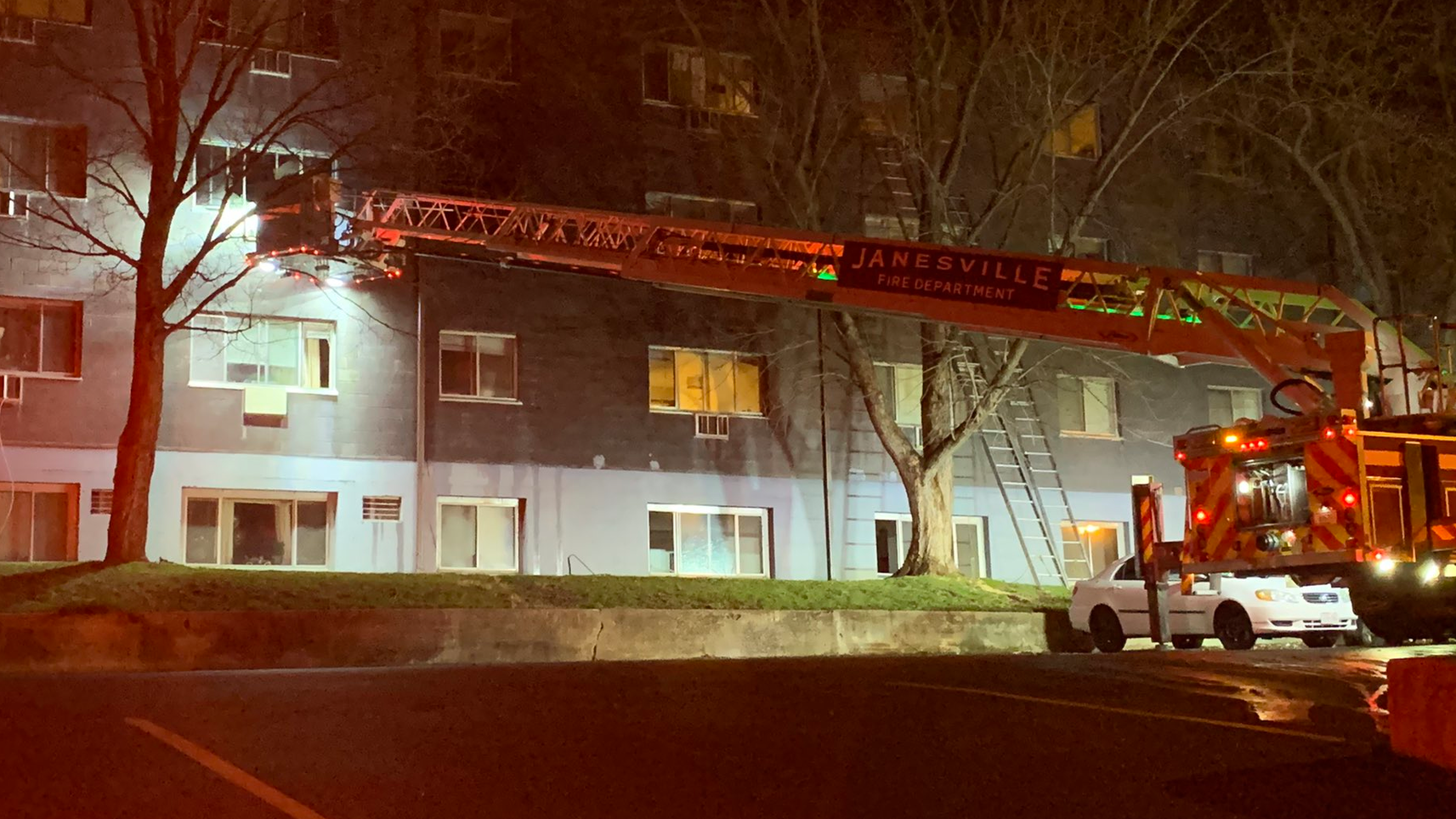 Janesville, WI, firefighters rescued 11 people during a fire that tore through an apartment building March 28.