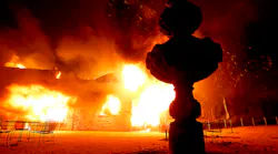 The Soda Ranch winery along State Highway 128 near Healdsburg is engulfed by flames from the Kincade Fire on Oct. 27, 2019.