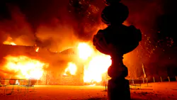 The Soda Ranch winery along State Highway 128 near Healdsburg is engulfed by flames from the Kincade Fire on Oct. 27, 2019.