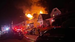 Firefighters from multiple departments battled a fire that engulfed a Monessen, PA, home late Thursday. Firefighters from multiple departments battled a fire that engulfed a Monessen, PA, home late Thursday.