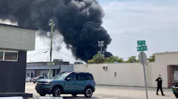 Firefighters from several departments battled an intense fire at a Styrofoam manufacturing warehouse in Oakland Park, FL, that set off an explosion in the building Wednesday.