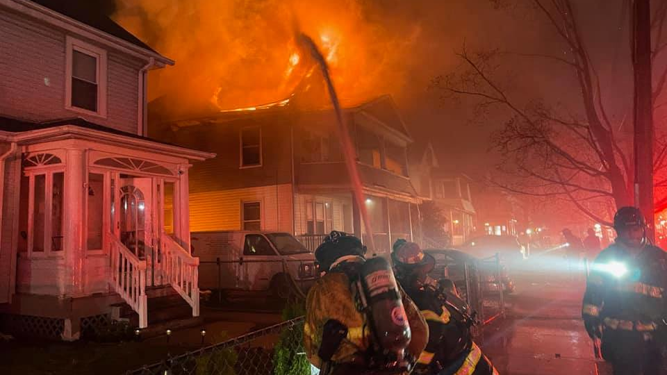 A Springfield, MA, firefighter was taken to the hospital after being seriously injured battling a two-alarm house fire late Thursday.