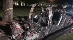 Woodlands, TX, firefighters worked for nearly four hours to extinguish the flames of a Tesla that crashed and exploded Saturday night, killing two people.