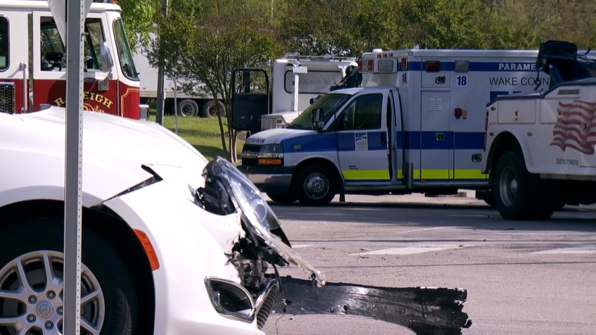 A Wake County, NC, EMS ambulance overturned following a collision with an ambulance in Raleigh on Tuesday.