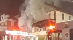 A firefighter was injured by falling debris during a house fire in East Conemaugh, PA, early Tuesday.