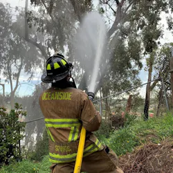 Oceanside, CA, firefighters returning to the station from a call spotted a lightning strike that sparked a vegetation fire Thursday. Oceanside, CA, firefighters returning to the station from a call spotted a lightning strike that sparked a vegetation fire Thursday.
