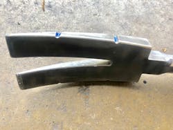 Lines that are ground into the side of the forks of the Halligan identify the tool’s depth in the door and door frame. The jamb lines are painted for easy identification. Lines that are ground into the side of the forks of the Halligan identify the tool’s depth in the door and door frame. The jamb lines are painted for easy identification.