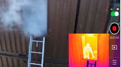 With qualitative thermography via a thermal imager on a drone, a victim can be seen clearly through smoke. With qualitative thermography via a thermal imager on a drone, a victim can be seen clearly through smoke.