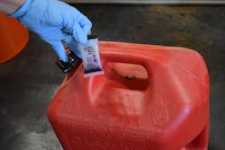 The purple color of a NIK colorimetric drug identification kit indicates positive for methamphetamine. The purple color of a NIK colorimetric drug identification kit indicates positive for methamphetamine.