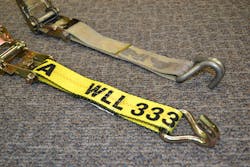 Premise 4. If overloaded, the gold hook (foreground) would travel downward, and the twin hook (top) would fly upward in the direction of the back of the hook when there is a failure. Remember, this isn’t a concern if you stay at or below the WLL of the tool that you use. Premise 4. If overloaded, the gold hook (foreground) would travel downward, and the twin hook (top) would fly upward in the direction of the back of the hook when there is a failure. Remember, this isn’t a concern if you stay at or below the WLL of the tool that you use.