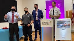 EMS workers were honored Thursday for helping to save the life of a Baltic, CT, butcher who accidentally cut his right femoral artery on the job in March.