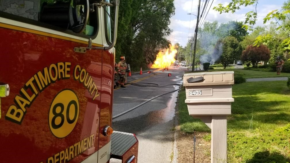 Firefighters battled a large fire in Pikesville, MD, that was caused by a natural gas explosion Friday.