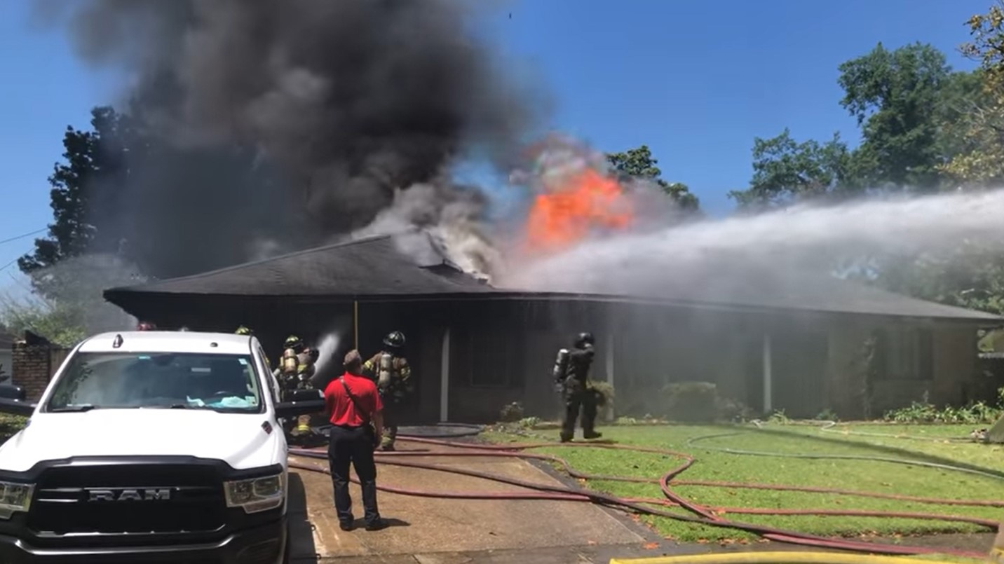 Baton Rouge, LA, firefighters battled a residential fire that destroyed a single-family home Thursday.