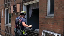 A Blue Ash, OH, firefighter climbed through a window during a nursing home fire to save a resident who was trapped inside Friday. A Blue Ash, OH, firefighter climbed through a window during a nursing home fire to save a resident who was trapped inside Friday.