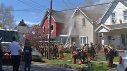 Two Buffalo, NY, firefighters were injured battling a two-alarm house fire in Buffalo on Monday. Two Buffalo, NY, firefighters were injured battling a two-alarm house fire in Buffalo on Monday.