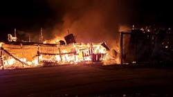 More than 65 firefighters battled a massive fire that destroyed a barn in Dickerson, MD, late Monday.