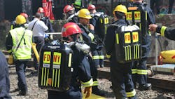 FDNY firefighters and rescue personnel participate in a training exercise for rebreathers at the East New York Rail Tunnel in Brooklyn.