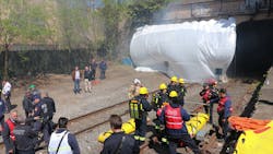 FDNY firefighters and rescue personnel participate in a training exercise for rebreathers at the East New York Rail Tunnel in Brooklyn. FDNY firefighters and rescue personnel participate in a training exercise for rebreathers at the East New York Rail Tunnel in Brooklyn.
