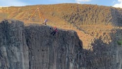 Franklin County, WA, technical rescue crews hoisted out a hiker who was knocked out by a dislodged rock in a deep canyon in Palouse Falls State Park on Tuesday. Franklin County, WA, technical rescue crews hoisted out a hiker who was knocked out by a dislodged rock in a deep canyon in Palouse Falls State Park on Tuesday.