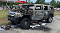 A Hummer caught fire after the driver filled four 5-gallon gas cans at a Homosassa, FL, station Wednesday.