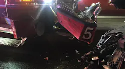 Lewisville, TX, Fire Department's Engine 5 was responding to a previous accident when it was struck on the passenger side by another vehicle early Sunday.