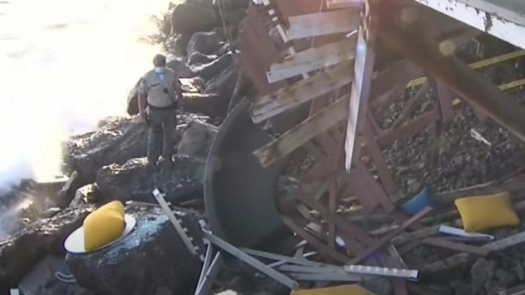 Nine people were injured when a balcony at Malibu, CA, home collapsed onto a rocky beach during a party Saturday.