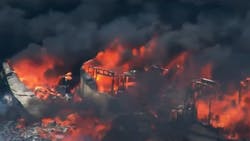 Three teens playing with fire ignited a vegetation fire that caused a massive fireball that engulfed a structure and set off explosions in Martinez, CA, on Wednesday. Three teens playing with fire ignited a vegetation fire that caused a massive fireball that engulfed a structure and set off explosions in Martinez, CA, on Wednesday.