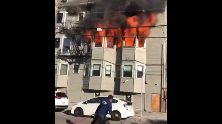 Roughly 50 Oakland, CA, firefighters battled a two-alarm fire at a building that was being renovation Tuesday