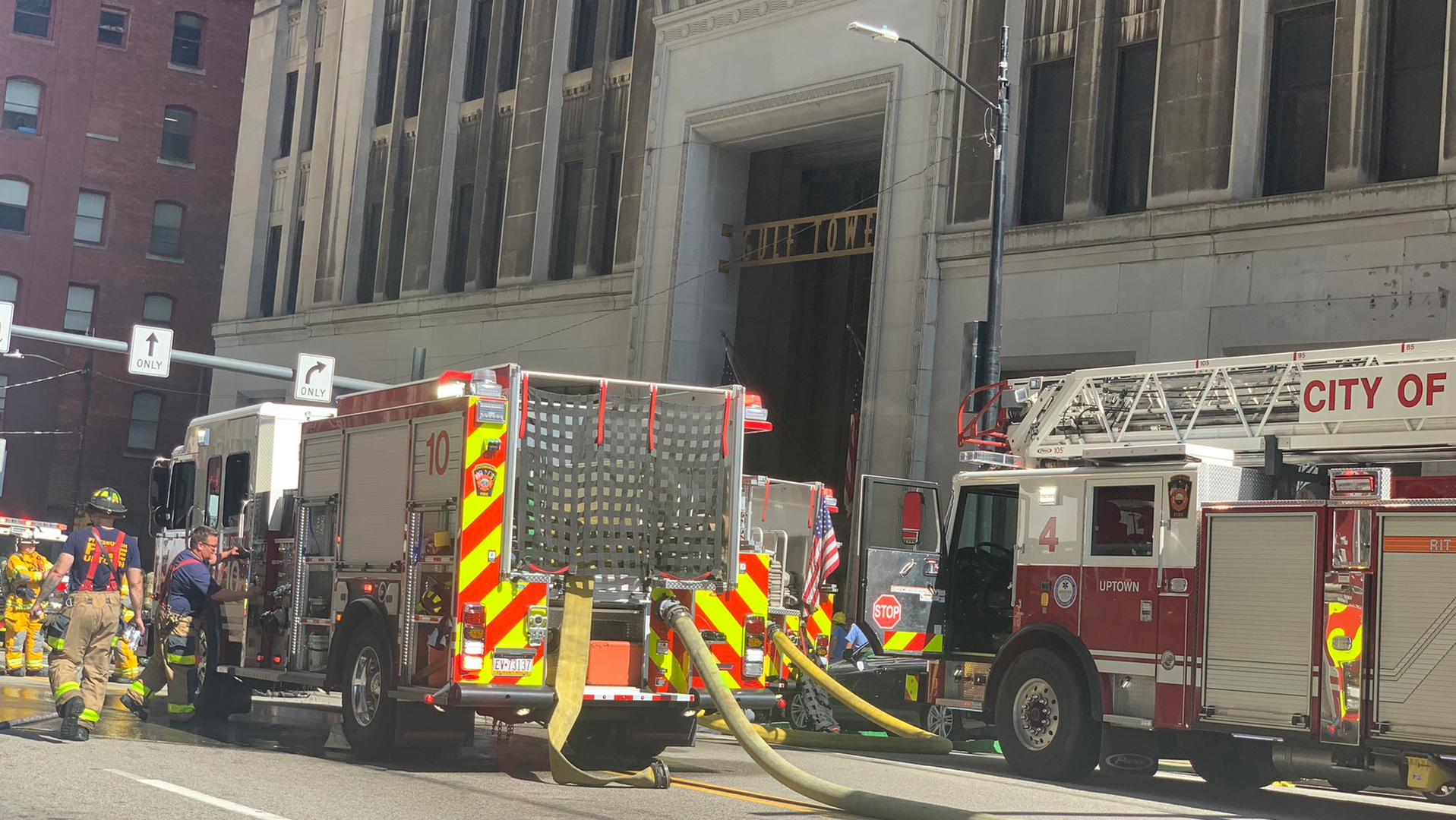 Pittsburgh firefighters put out a five-alarm fire that broke out in the basement of the city's 44-floor Gulf Tower on Wednesday.