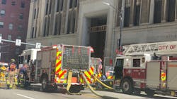 Pittsburgh firefighters put out a five-alarm fire that broke out in the basement of the city's 44-floor Gulf Tower on Wednesday. Pittsburgh firefighters put out a five-alarm fire that broke out in the basement of the city's 44-floor Gulf Tower on Wednesday.