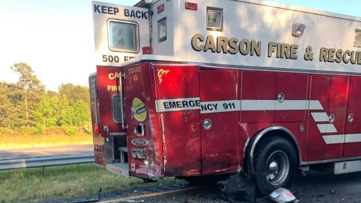 A Prince George County, VA, apparatus sustained severe damage when it was struck at a previous accident scene Wednesday by a car, killing the car's driver instantly.