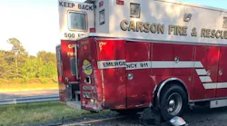 A Prince George County, VA, apparatus sustained severe damage when it was struck at a previous accident scene Wednesday by a car, killing the car's driver instantly.