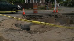 A construction worker was rescued by South Portland, ME, firefighters following a trench collapse Thursday. A construction worker was rescued by South Portland, ME, firefighters following a trench collapse Thursday.