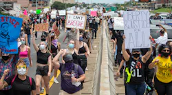 Protesters shut down southbound Interstate 35 in Austin, TX, on May 30, 2020, over the police killing of George Floyd.
