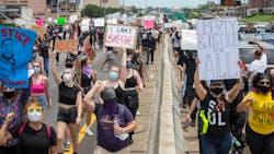Protesters shut down southbound Interstate 35 in Austin, TX, on May 30, 2020, over the police killing of George Floyd.