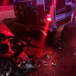An alleged drunk driver struck Lubbock, TX, Fire Rescue's Engine 1 as it was blocking traffic while responding to a vehicle stalled in high water early Tuesday. An alleged drunk driver struck Lubbock, TX, Fire Rescue's Engine 1 as it was blocking traffic while responding to a vehicle stalled in high water early Tuesday.