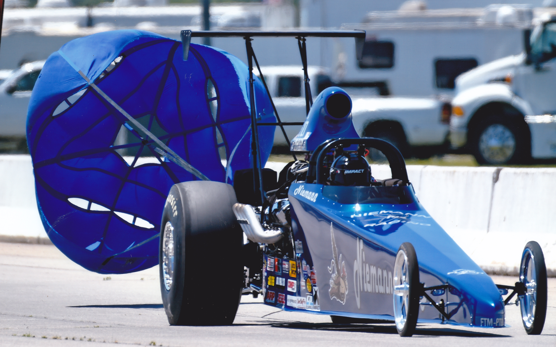 Keith Niemann shutting down from a 220 mph run in Tulsa, OK, last year.