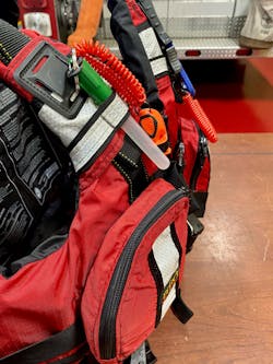 This side profile view of a Type V PFD shows its streamlined design, which is in contrast to PFDs that aren’t designed for swiftwater rescue. The sleeker design aids in swimming and obstacle avoidance in swift water. Note the plastic keychains, which are used for gear tethers, so they can break in case of entanglement. This side profile view of a Type V PFD shows its streamlined design, which is in contrast to PFDs that aren’t designed for swiftwater rescue. The sleeker design aids in swimming and obstacle avoidance in swift water. Note the plastic keychains, which are used for gear tethers, so they can break in case of entanglement.